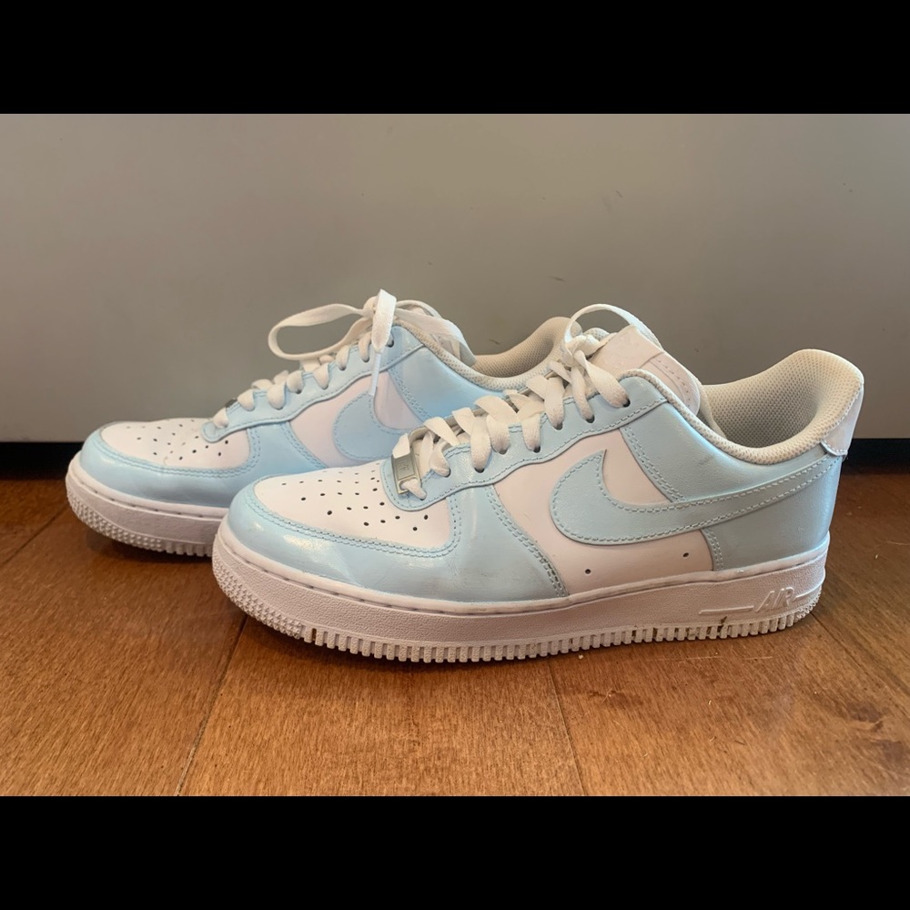 Custom HAND PAINTED baby blue and white air force 1s